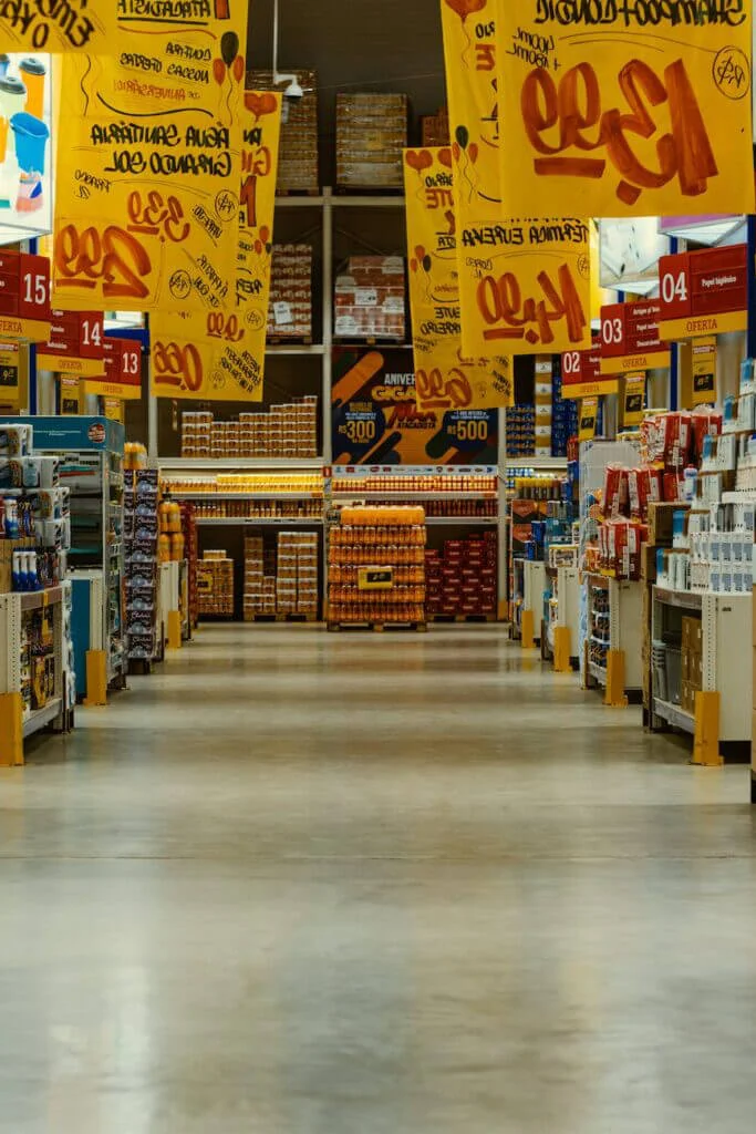 Well-stocked grocery aisles