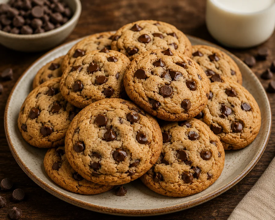 Freshly baked chocolate chip cookies