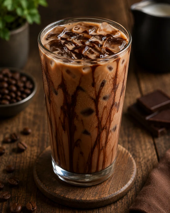 Iced mocha coffee with chocolate