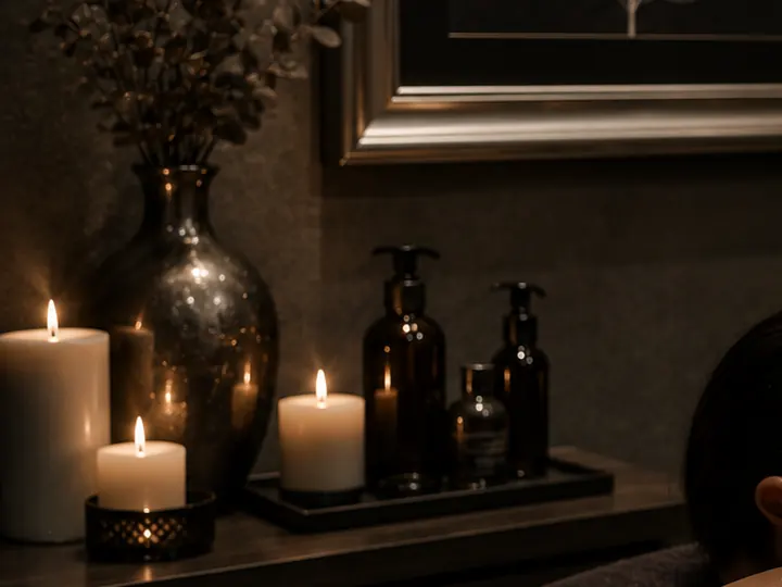 Warm candles and elegant spa decor