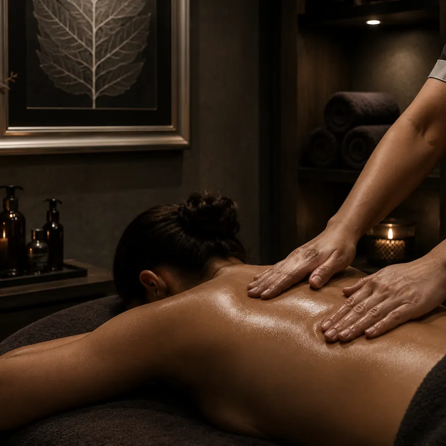 Professional massage treatment in a warm luxury spa room