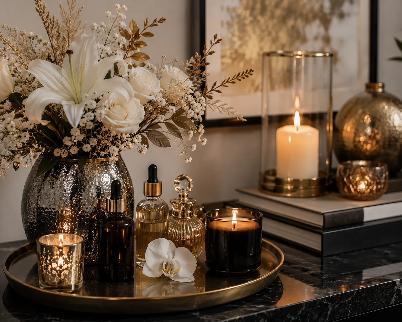 Aromatherapy oils and elegant spa décor